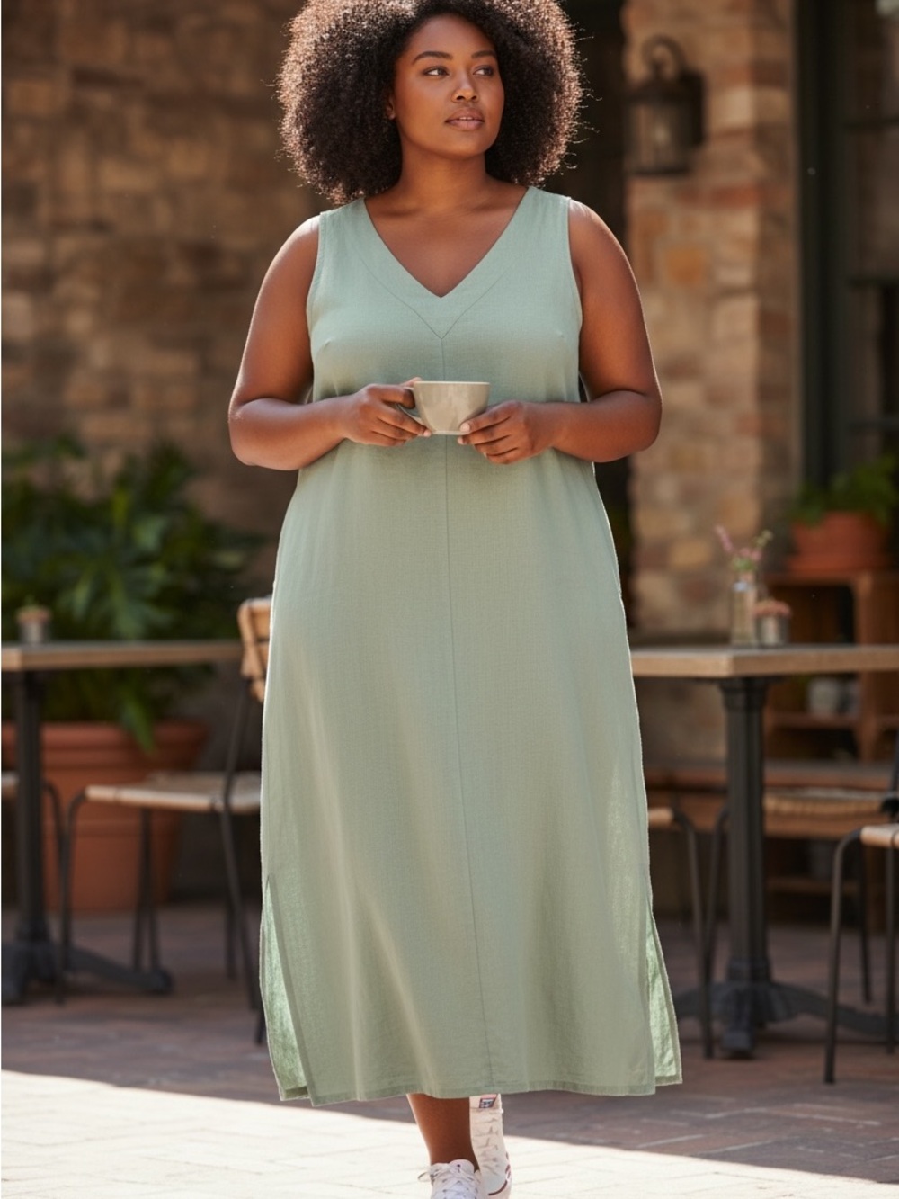 DKNY Sleeveless V-Neck Maxi Dress in light Sage Green NWOT